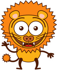 Obraz na płótnie Canvas Cute lion smiling and waving animatedly