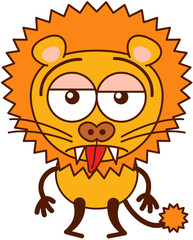 Cute lion sticking its tongue out and feeling apathetic