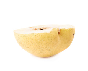 Yellow pear cut in half isolated