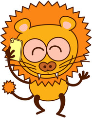 Cute lion speaking animatedly on a cellphone