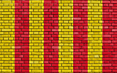 flag of Northumbria painted on brick wall