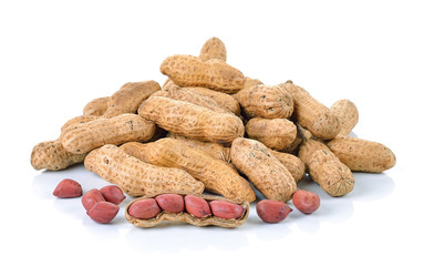 Dried peanuts on white background