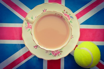 British Tennis - A cup of tea and a tennis ball on a union jack