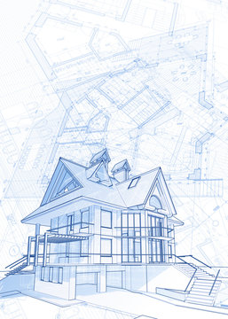 architecture blueprint - house draw & plans / vector illustration
