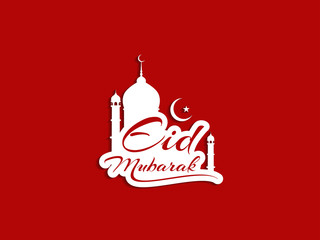 Creative Eid Mubarak text design element on red color background.
