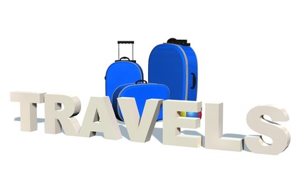 Travels - 3D Word before travel suitcase 