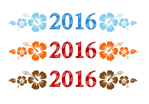 Vector colorful aloha 2016 text with hibiscus