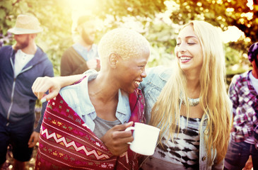 Friends Outdoors Camping Holiday Cheerful Concept