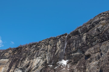 Fjords in Flam, Norway. At spring time. The snows is melting and become waterfalls 