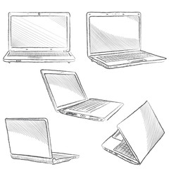 notebook collection Laptop vector illustration set. Computers sketch.  - obrazy, fototapety, plakaty