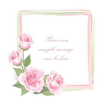 Flower rose frame. Floral bouquet border. Gentle flourish greeting card