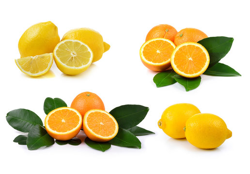 Orange fruit and lemon isolated on white background