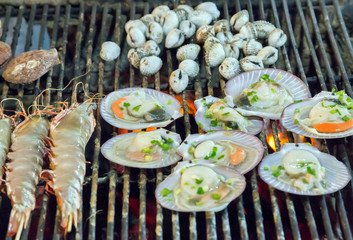 Barbecue Grill cooking seafood.