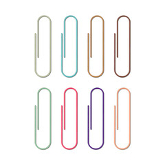 Set of colored paper clips on white