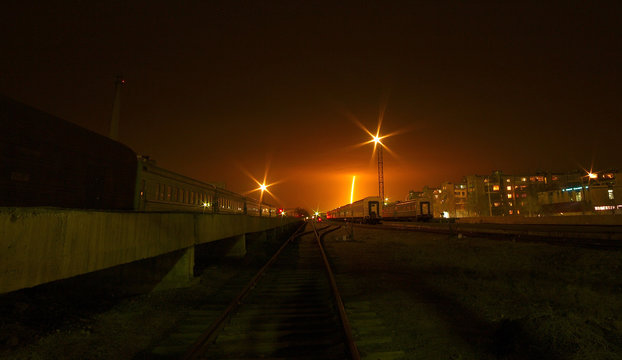night rocket launch from Baikonur