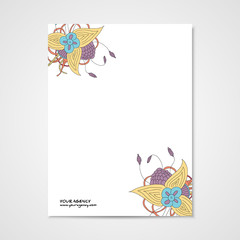 Template letterhead with abstract hamd drawn flower.