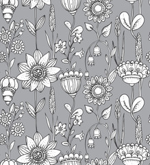 Vector seamless pattern with fantasy flowers