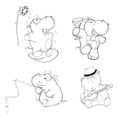 Fototapete Rund A set of hippos. Coloring book  © liusa