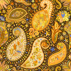 Vintage floral motif ethnic seamless background.