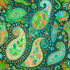 Vintage floral motif ethnic seamless background.