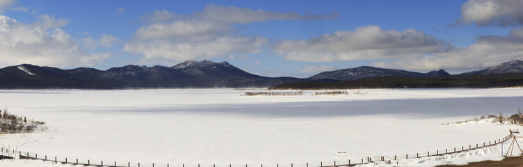 Panorama Schuchye Lake in National Park Burabay.