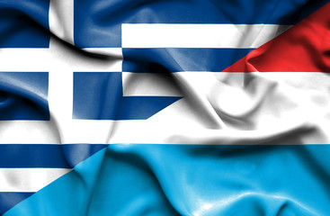 Waving flag of Luxembourg and Greece