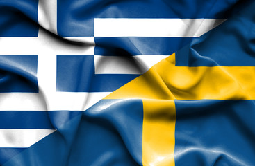 Waving flag of Sweden and Greece