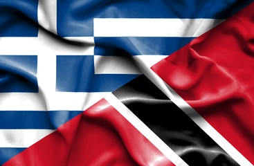 Waving flag of Trinidad and Tobago and Greece