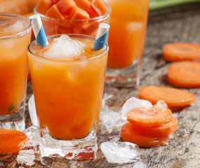 Orange icy cocktail, selective focus