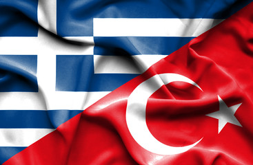 Waving flag of Turkey and Greece