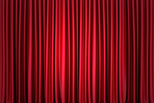 Background image of red silk stage curtain on theater