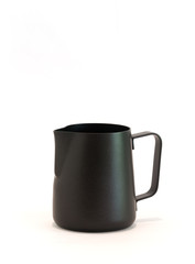 Black milk pitcher on white background