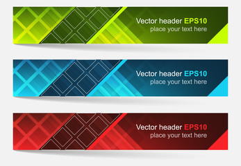 Web header, set of vector banner with square pattern - three color variations