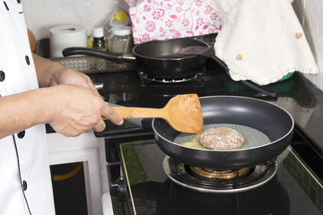 eef Burger deep fried in the pan