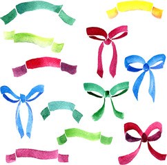 set of watercolor drawing ribbons