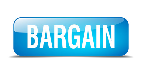 bargain blue square 3d realistic isolated web button