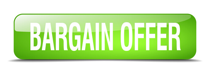 bargain offer green square 3d realistic isolated web button