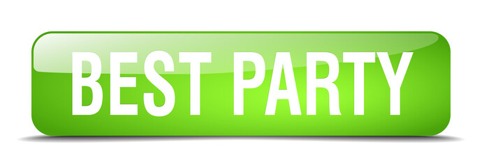 best party green square 3d realistic isolated web button