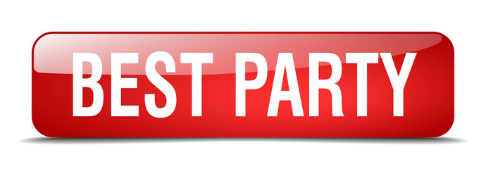 best party red square 3d realistic isolated web button