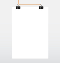 Paper sheet on binder clip. Vector illustration. Background for presentation