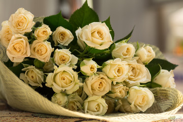 Beautiful wedding bouquet of beige roses
