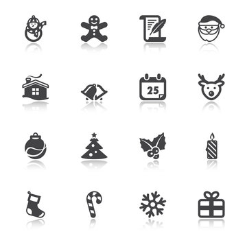 Christmas flat icons with reflection