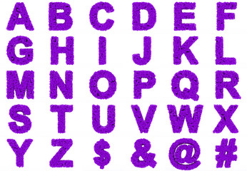 Alphabet the purple of letters consisting of the cubes