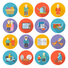 Pensioners Life Icons Flat