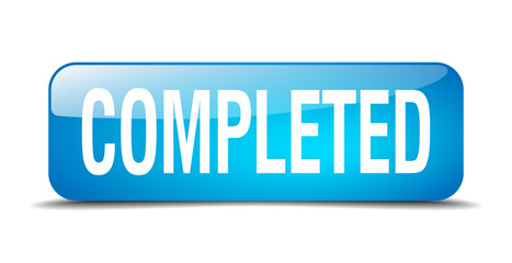 completed blue square 3d realistic isolated web button