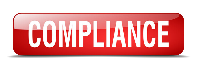 compliance red square 3d realistic isolated web button