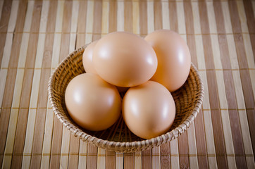 Farm fresh chicken eggs in a basket