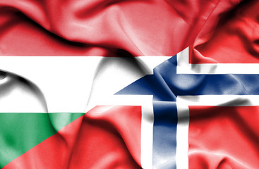 Waving flag of Norway and Hungary