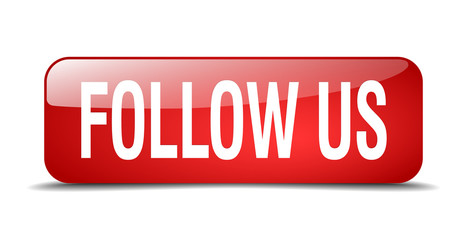 follow us red square 3d realistic isolated web button