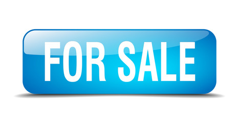 for sale blue square 3d realistic isolated web button